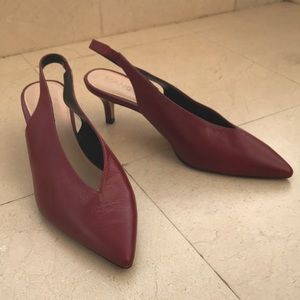 Mango sling back maroon kitten heels